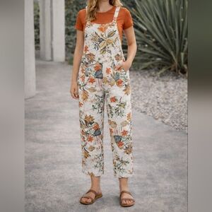 Linen Overalls - Tropical Floral Print